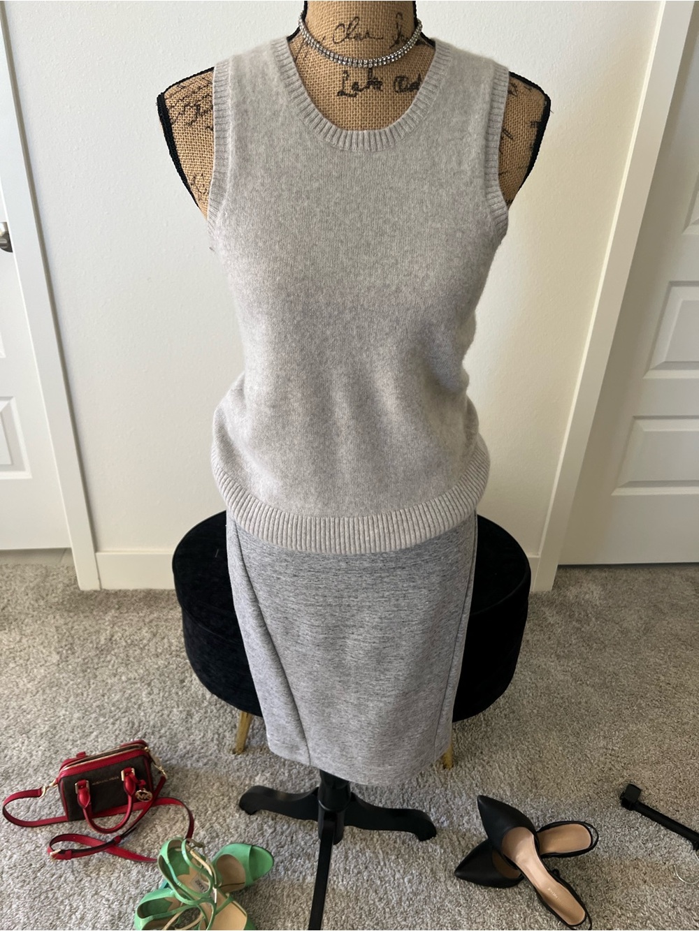 Elizabeth and James Grey Knit Midi Skirt - Light Grey